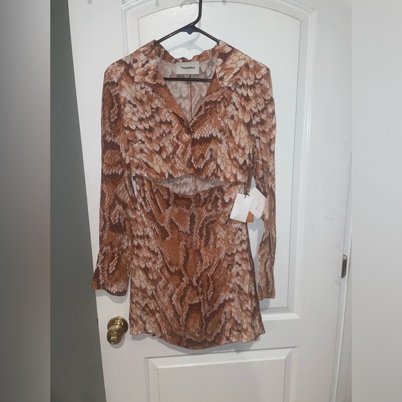 New! NANUSHKA Tess Cutout Snake-Print Satin Mini Dress 🤎 XS NWT! - Picture 10 of 16